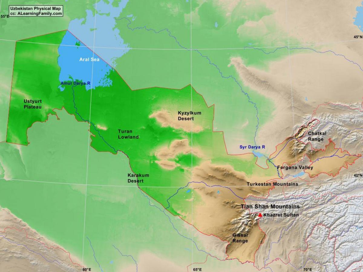 քարտեզ Ուզբեկստանի ֆիզիկական